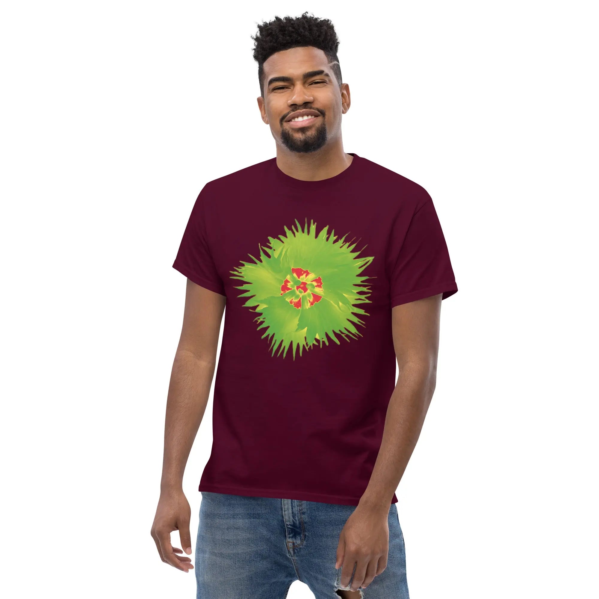 Fluorescent Flowers | Green Dianthus | Unisex Classic Short Sleeve T-Shirt BaDeYaDeYa