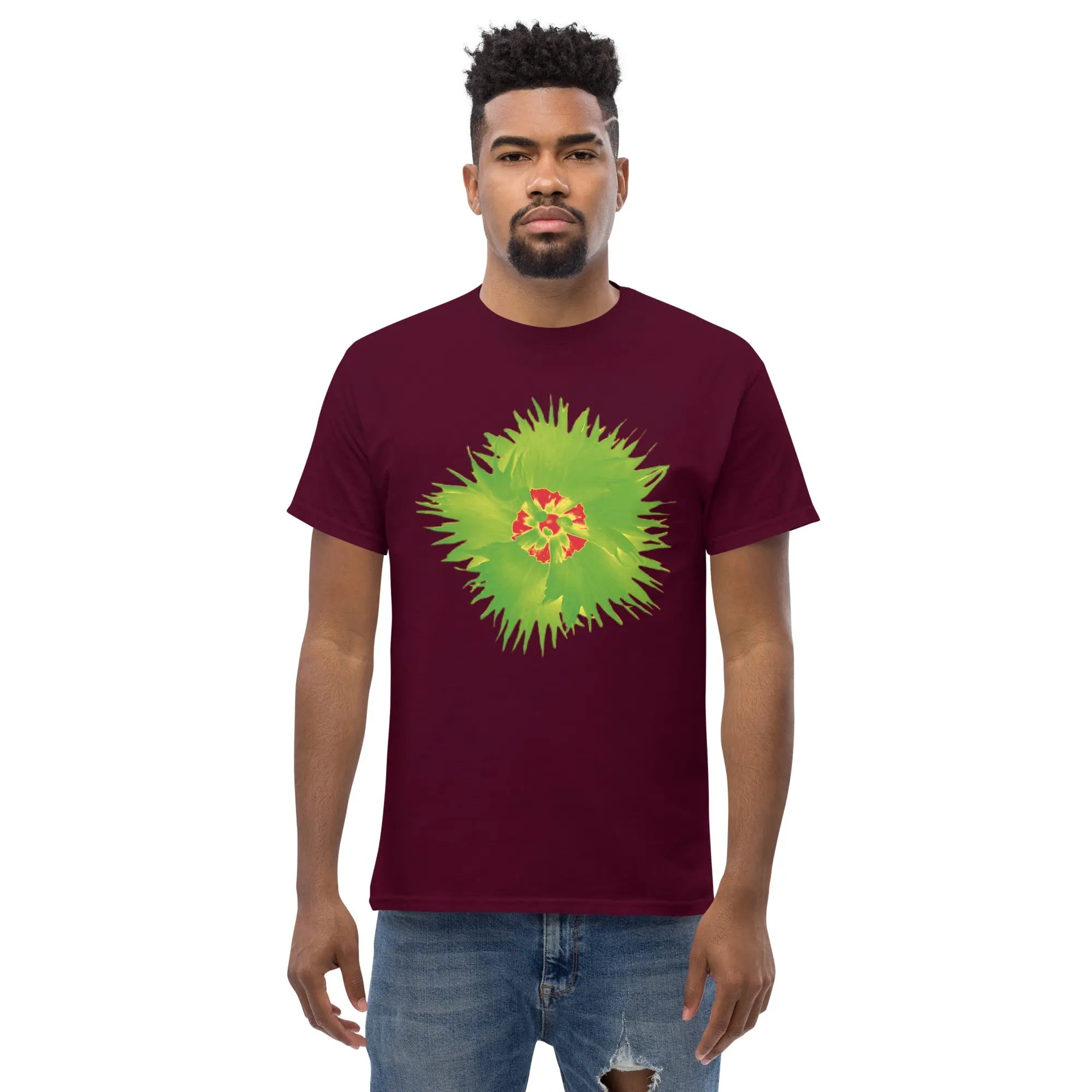 Fluorescent Flowers | Green Dianthus | Unisex Classic Short Sleeve T-Shirt BaDeYaDeYa