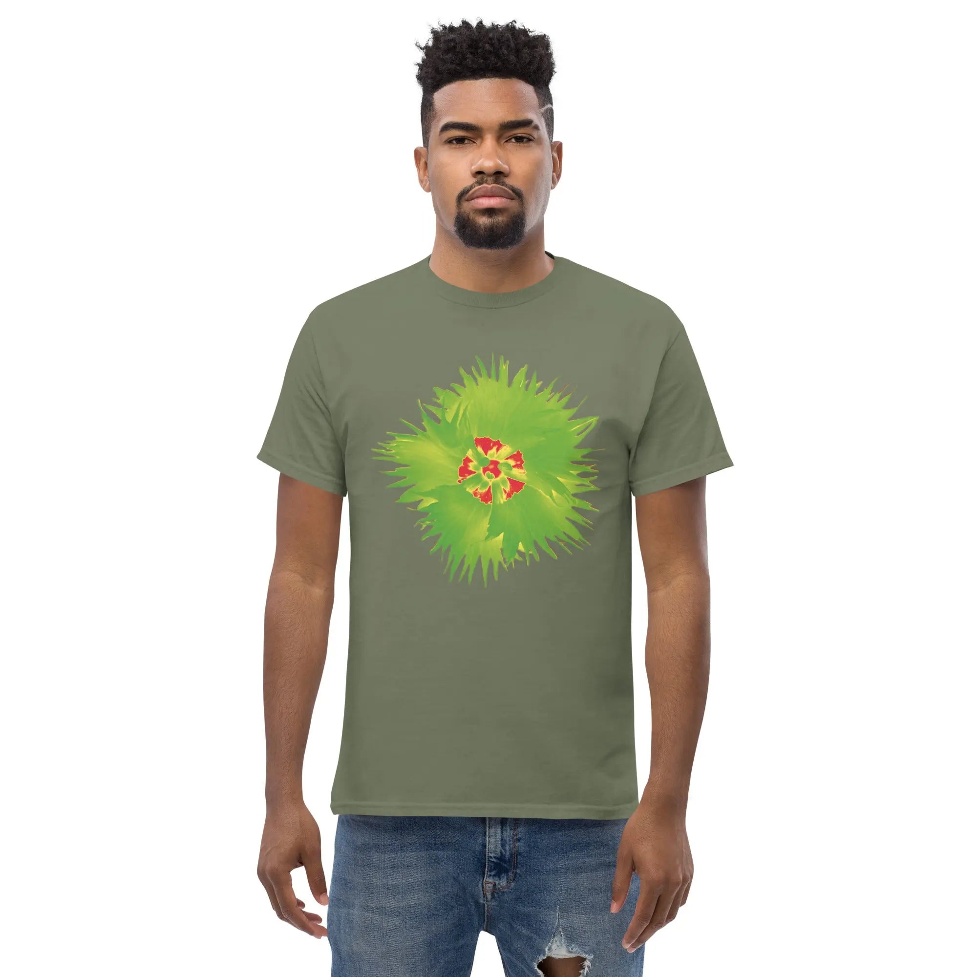 Fluorescent Flowers | Green Dianthus | Unisex Classic Short Sleeve T-Shirt BaDeYaDeYa