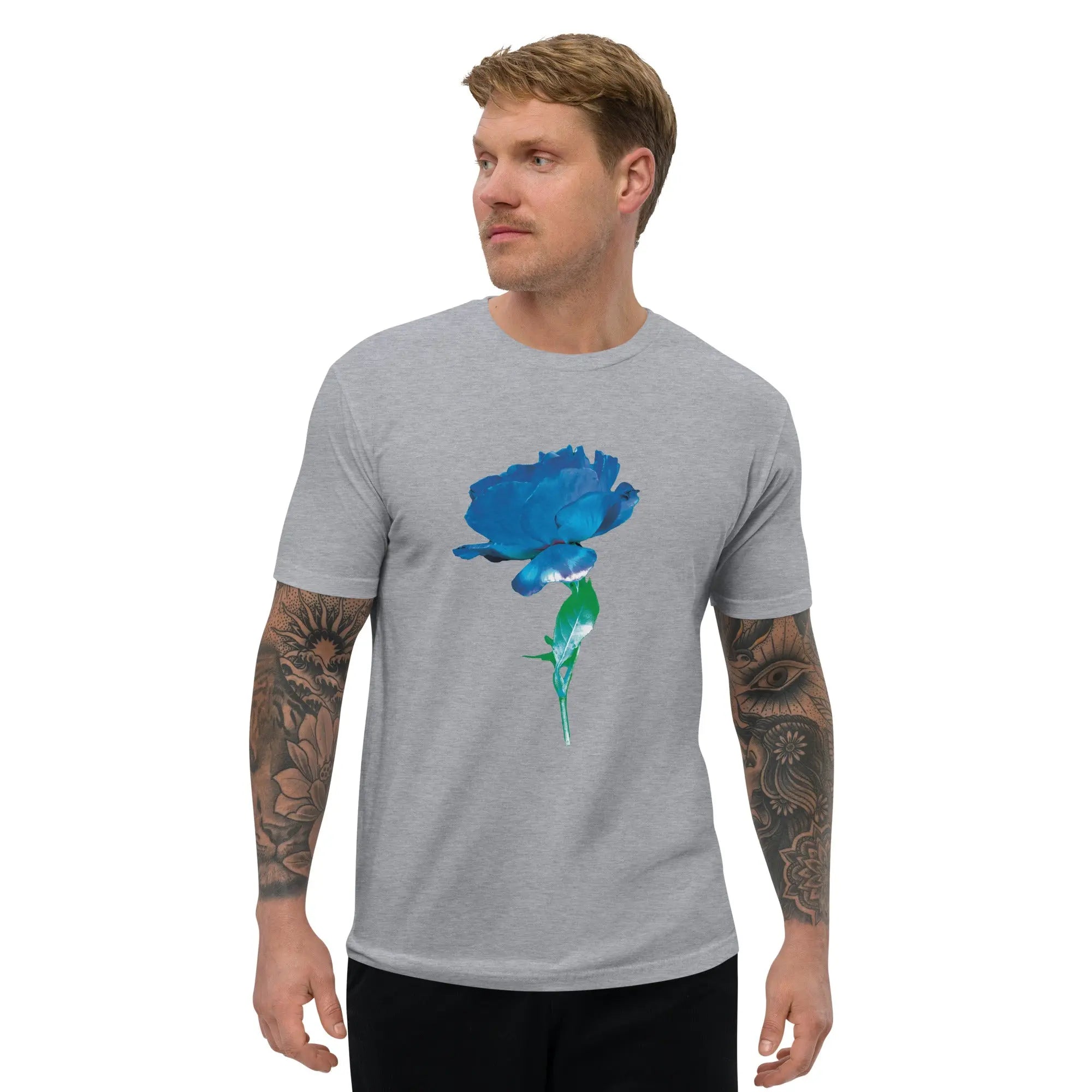 Queer Botanicals  | Blue Rose | Men's Fitted Short Sleeve T-Shirt BaDeYaDeYa