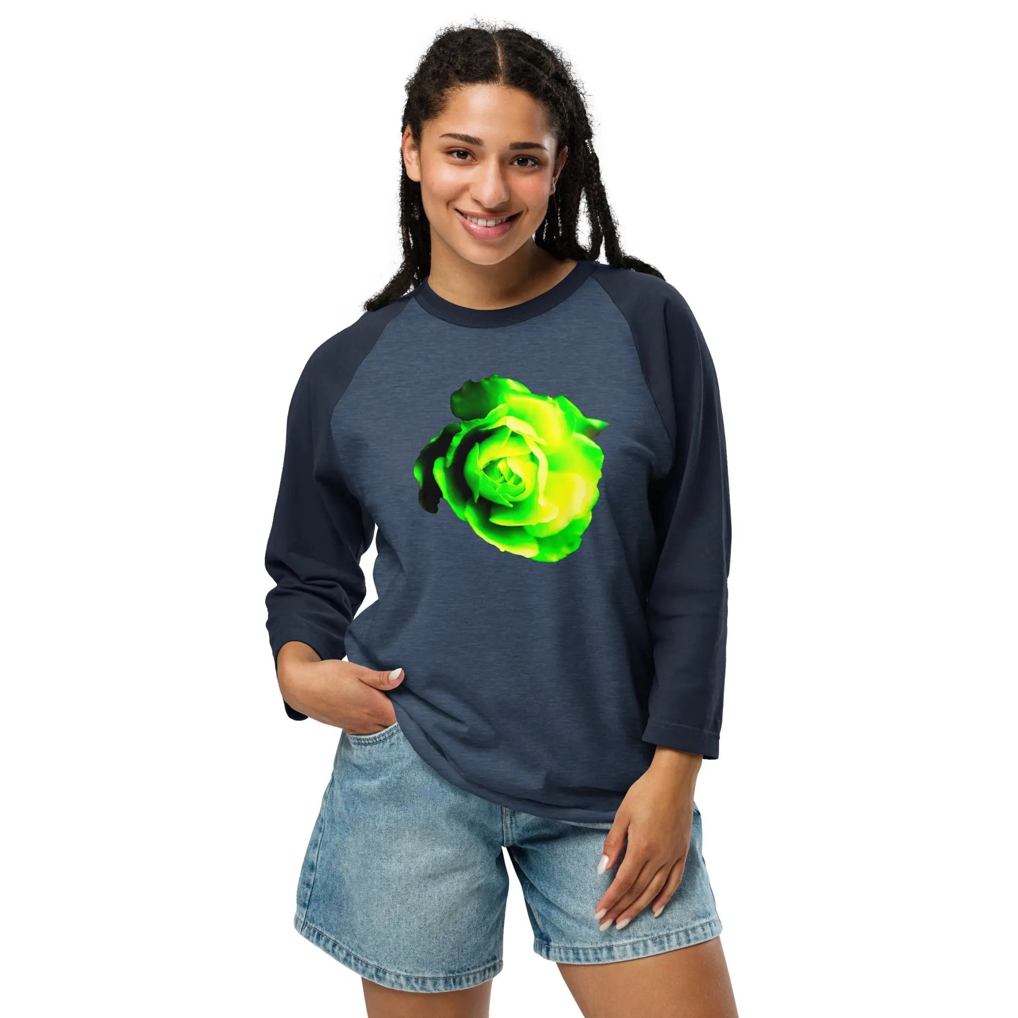 Queer Botanicals | Lime Rose | Unisex 3/4 Sleeve Raglan T-Shirt BaDeYaDeYa