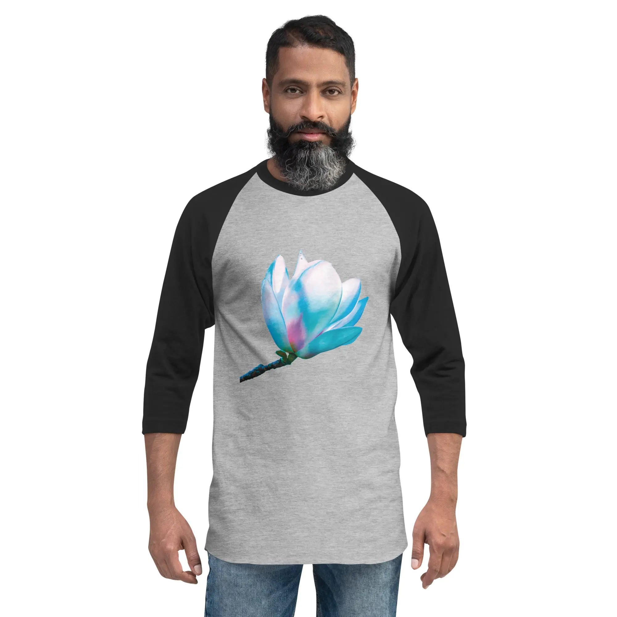 Fluorescent Flowers | Magnolia | Unisex 3/4 Sleeve Raglan T-Shirt BaDeYaDeYa