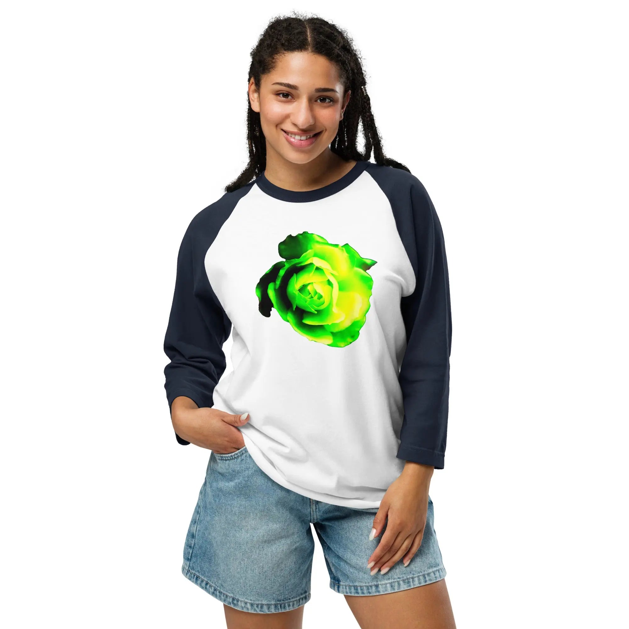 Queer Botanicals | Lime Rose | Unisex 3/4 Sleeve Raglan T-Shirt BaDeYaDeYa