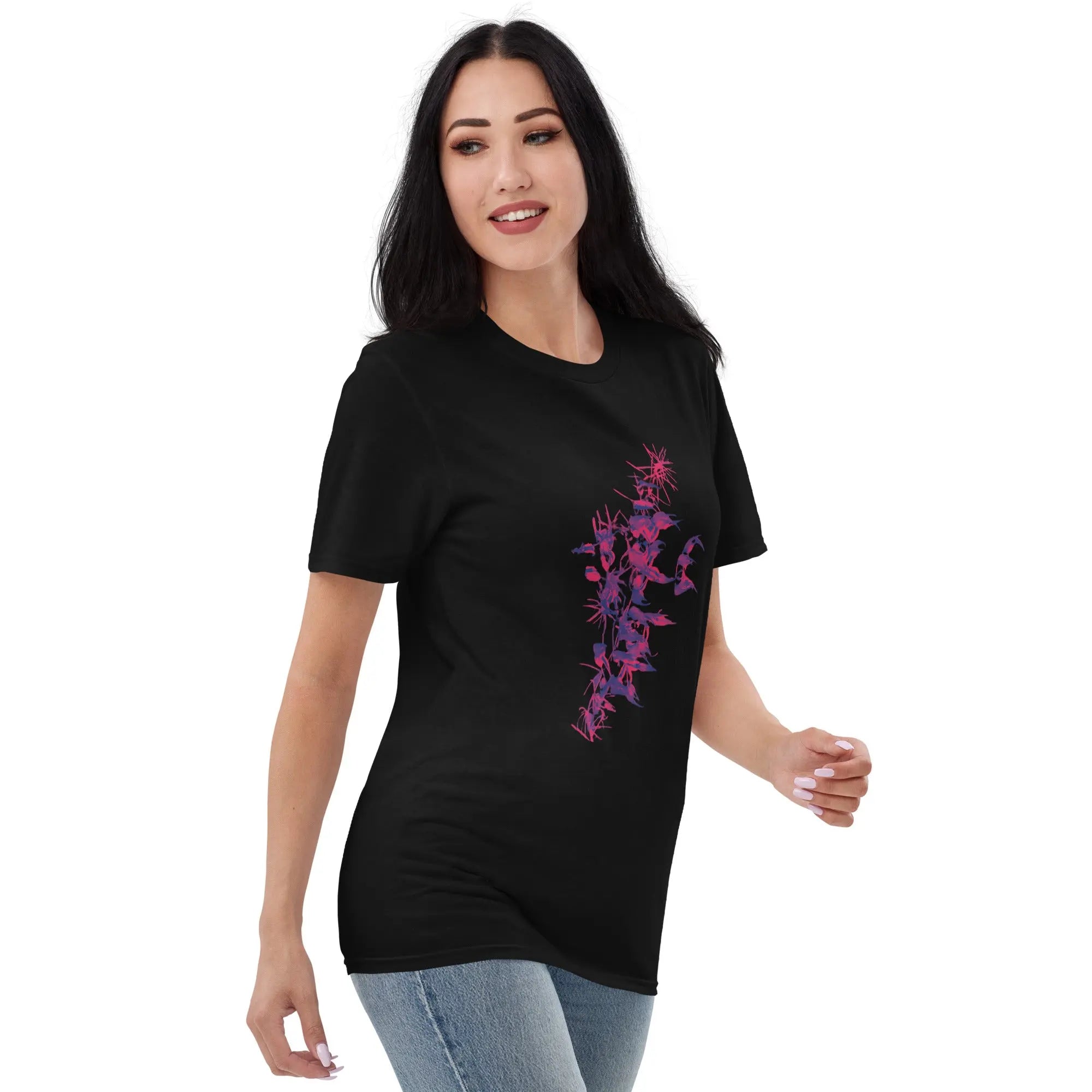 Fluorescent Flowers | Pink Lotus | Men's Fitted Short Sleeve T-Shirt BaDeYaDeYa