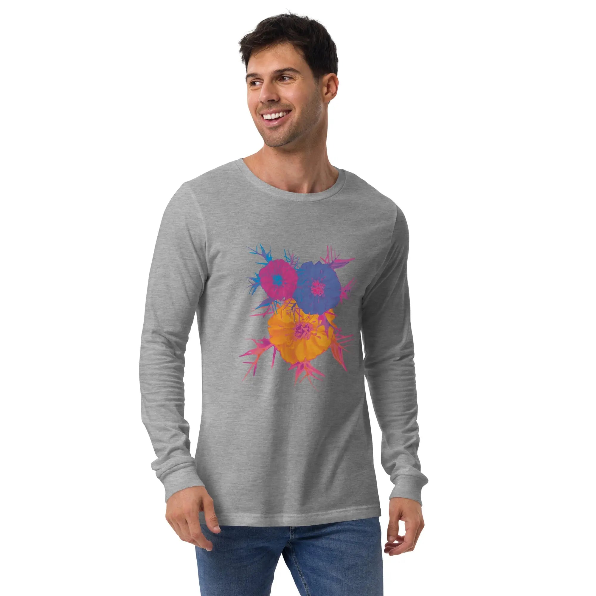 Fluorescent Flowers | Love In A Mist | Unisex Long Sleeve T-Shirt BaDeYaDeYa