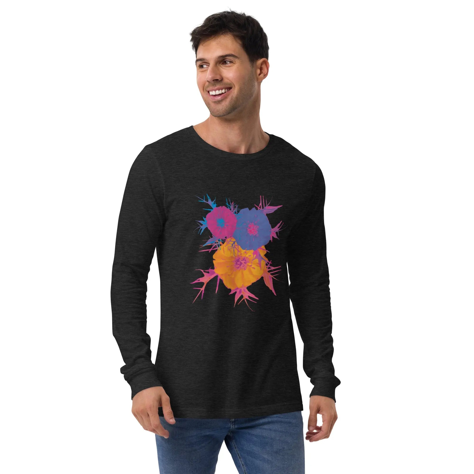 Fluorescent Flowers | Love In A Mist | Unisex Long Sleeve T-Shirt BaDeYaDeYa