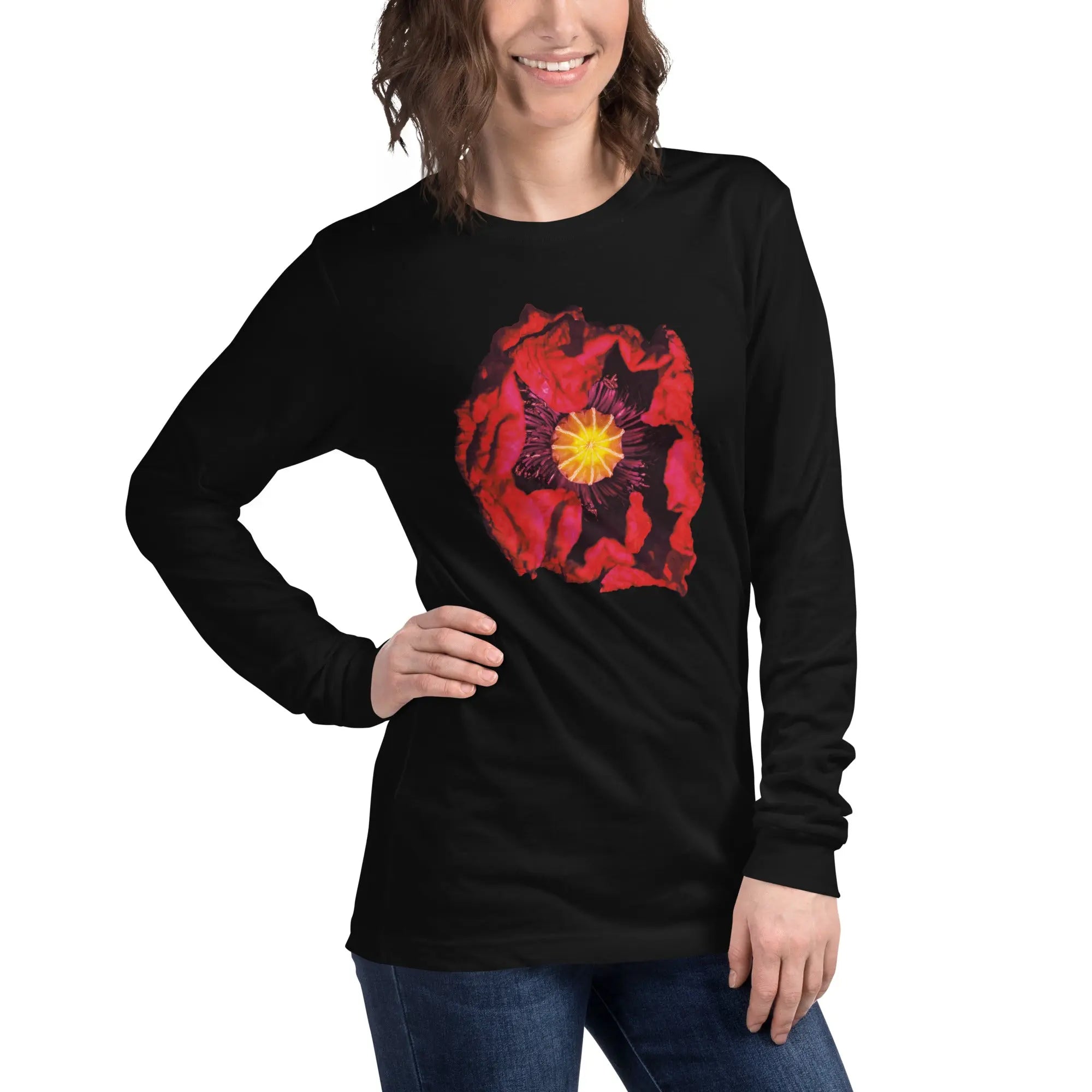 Queer Botanicals | Opening Red Poppy | Unisex Long Sleeve T-Shirt BaDeYaDeYa