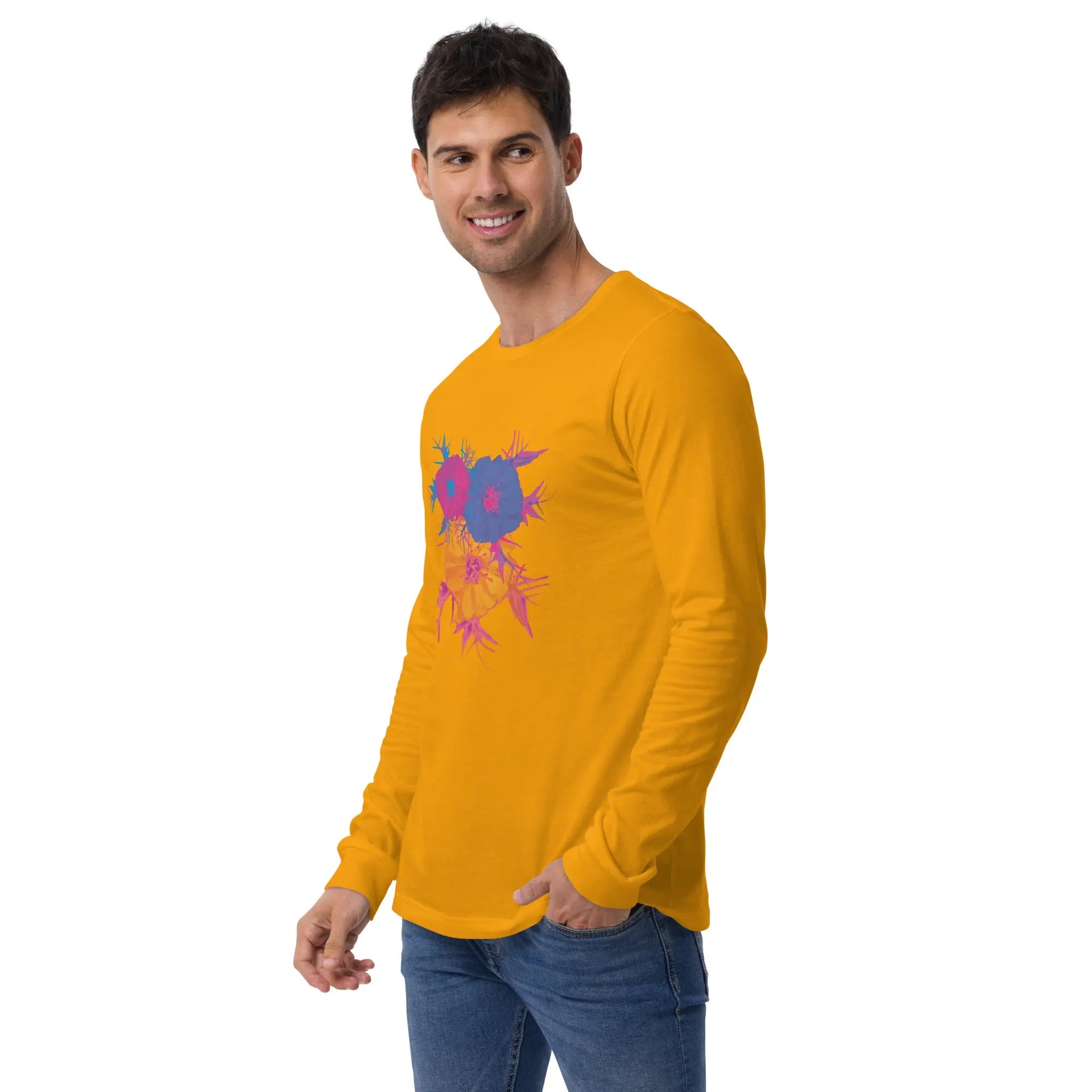 Fluorescent Flowers | Love In A Mist | Unisex Long Sleeve T-Shirt BaDeYaDeYa