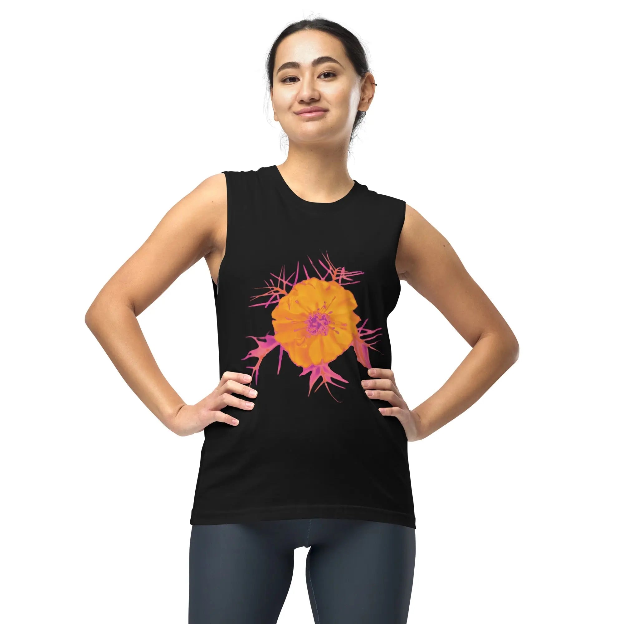 Fluorescent Flowers | Love In A Mist | Unisex Muscle T-Shirt BaDeYaDeYa