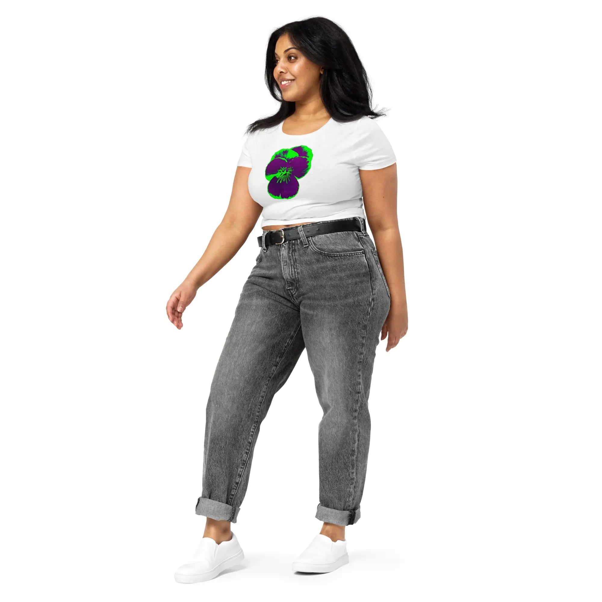 Queer Botanicals | Pansy | Women’s Fitted Crop Tee BaDeYaDeYa