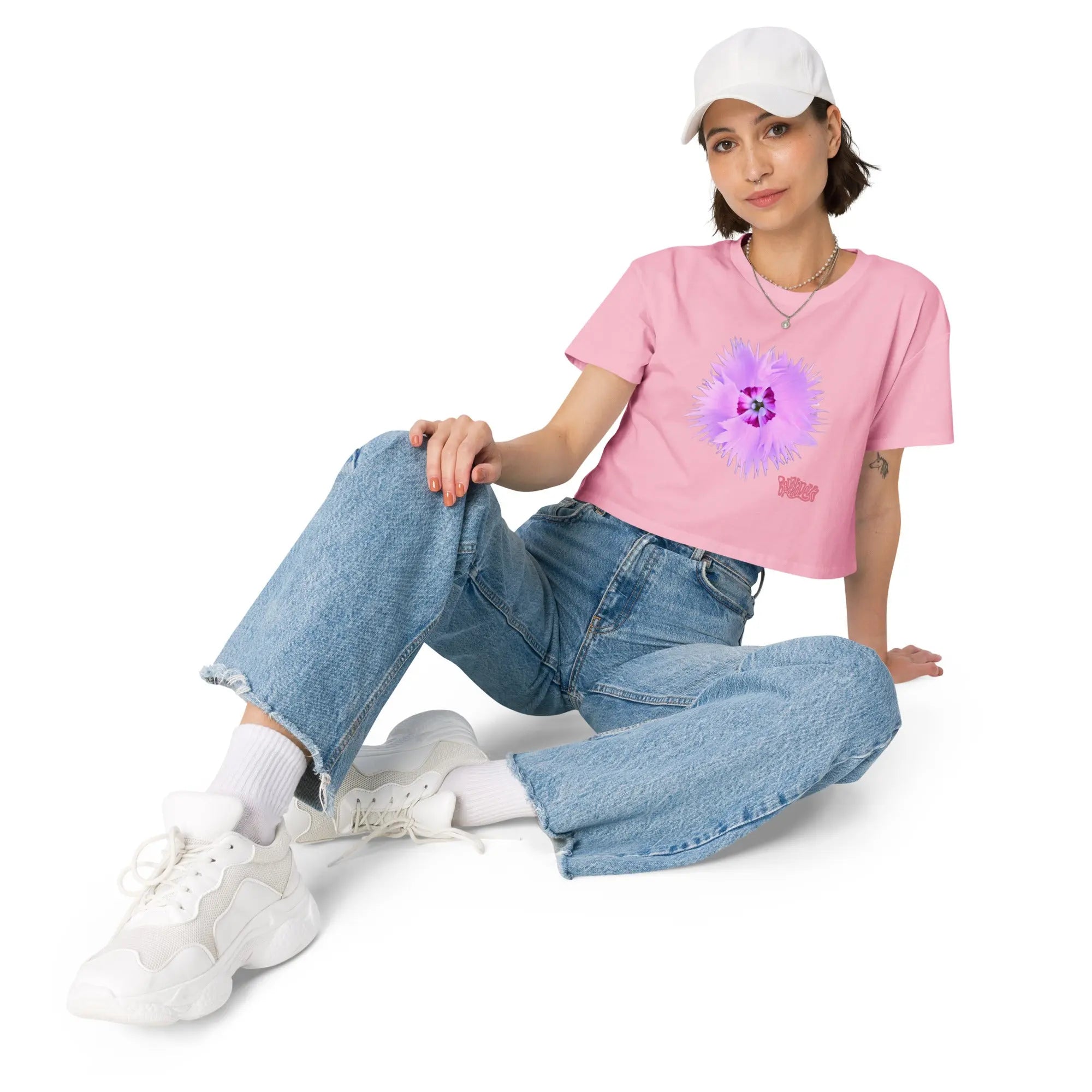 Fluorescent Flowers | Purple Dianthus | Women's/They Friendly Crop Top BaDeYaDeYa