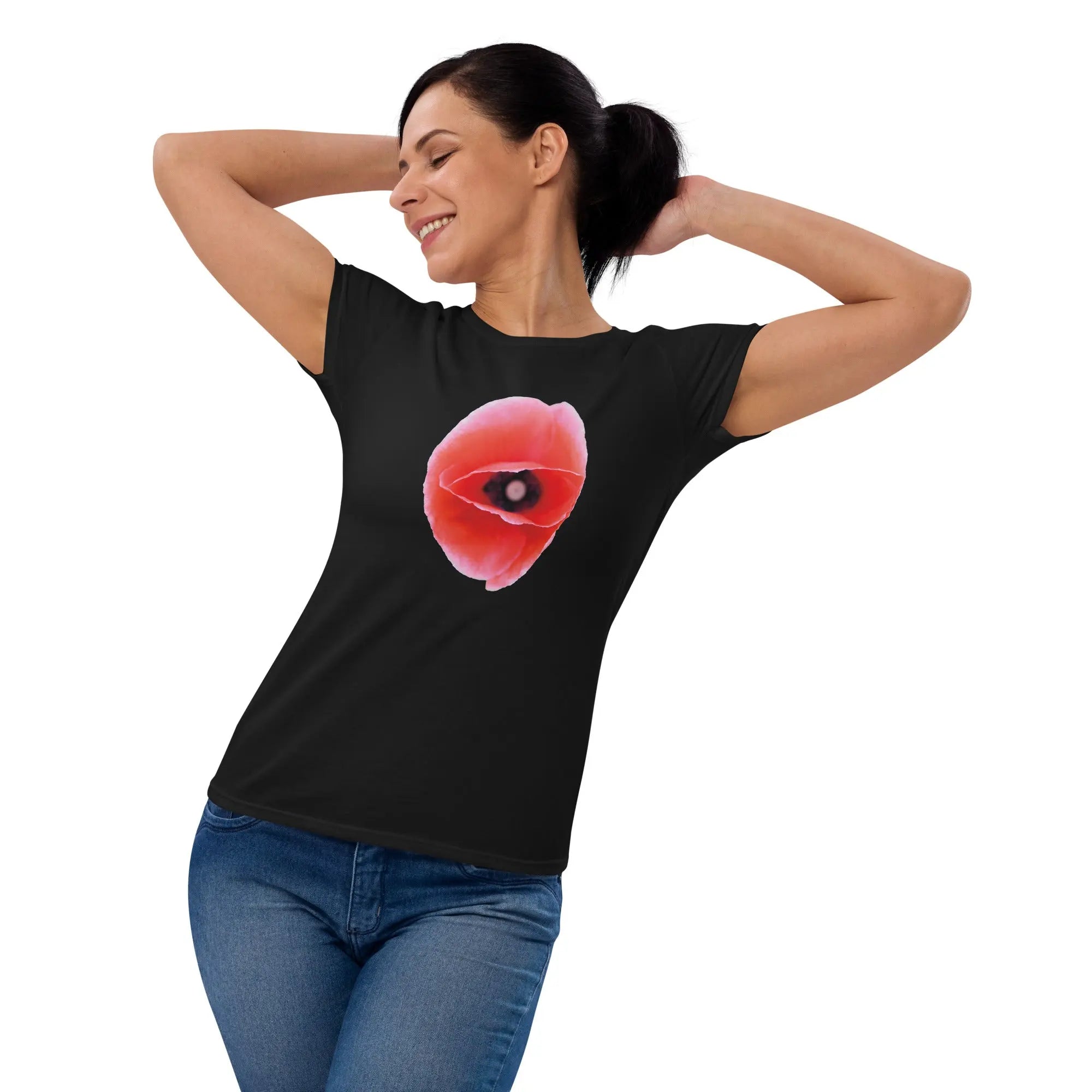 Queer Botanicals | Red Poppy | Women's Fitted Short Sleeve T-Shirt BaDeYaDeYa