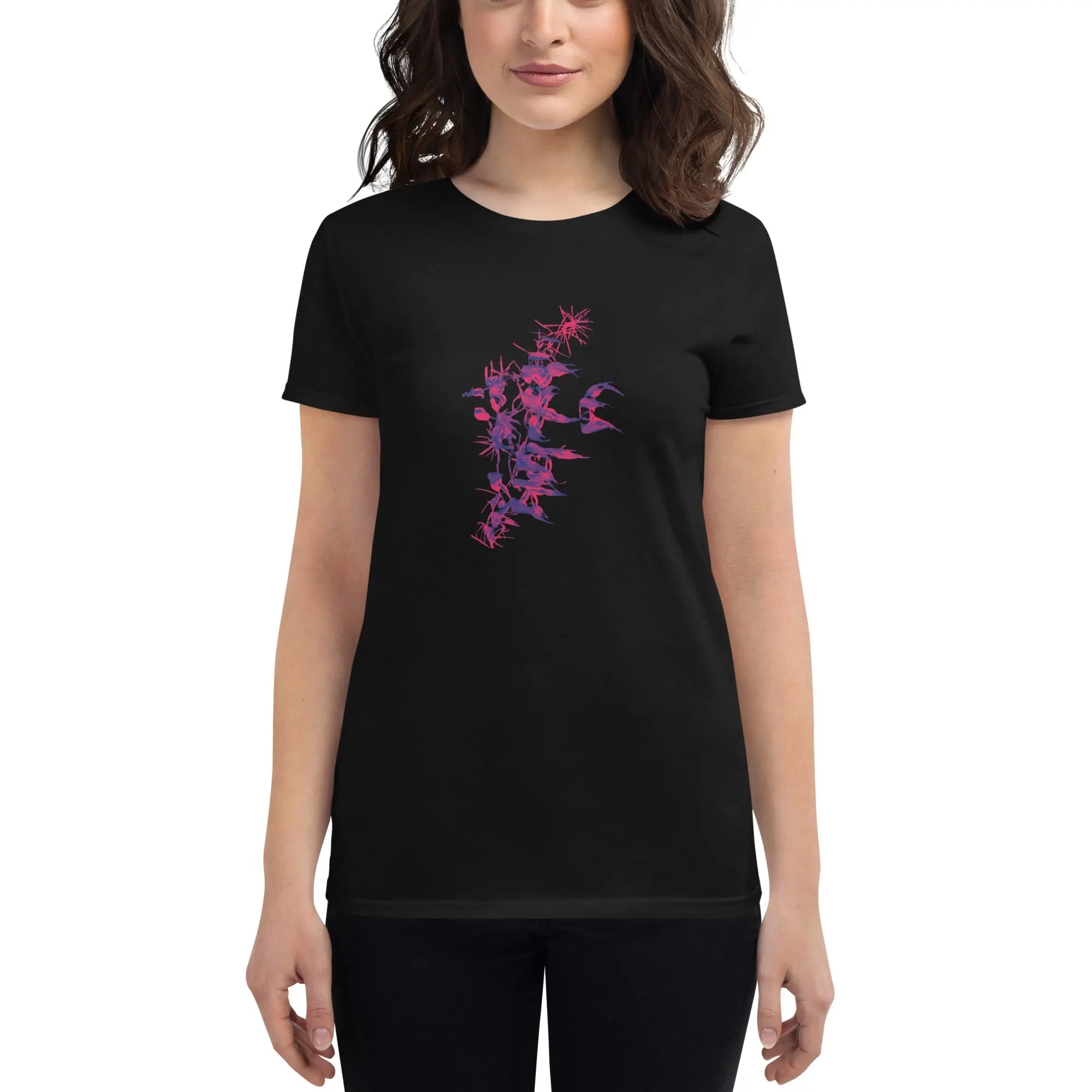 Fluorescent Flowers | Pink Lotus | Women's Fitted Short Sleeve T-Shirt BaDeYaDeYa