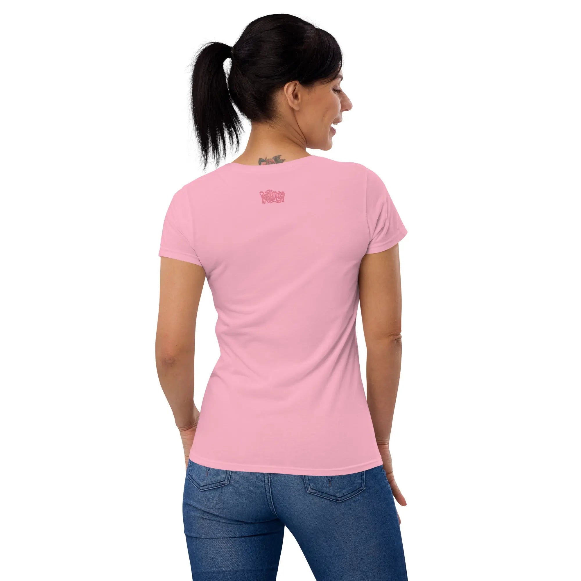 Fluorescent Flowers | Pink Lotus | Women's Fitted Short Sleeve T-Shirt BaDeYaDeYa