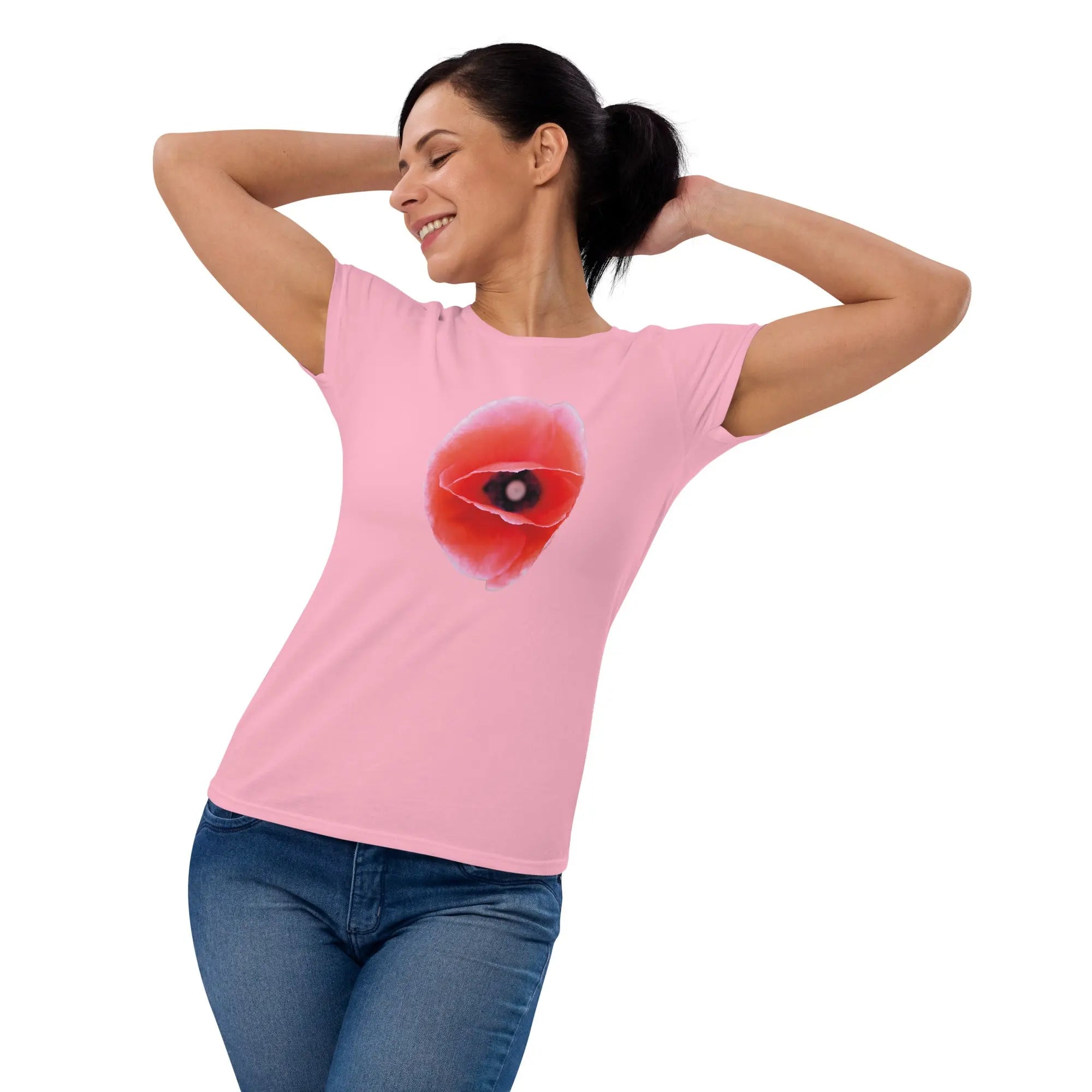 Queer Botanicals | Red Poppy | Women's Fitted Short Sleeve T-Shirt BaDeYaDeYa