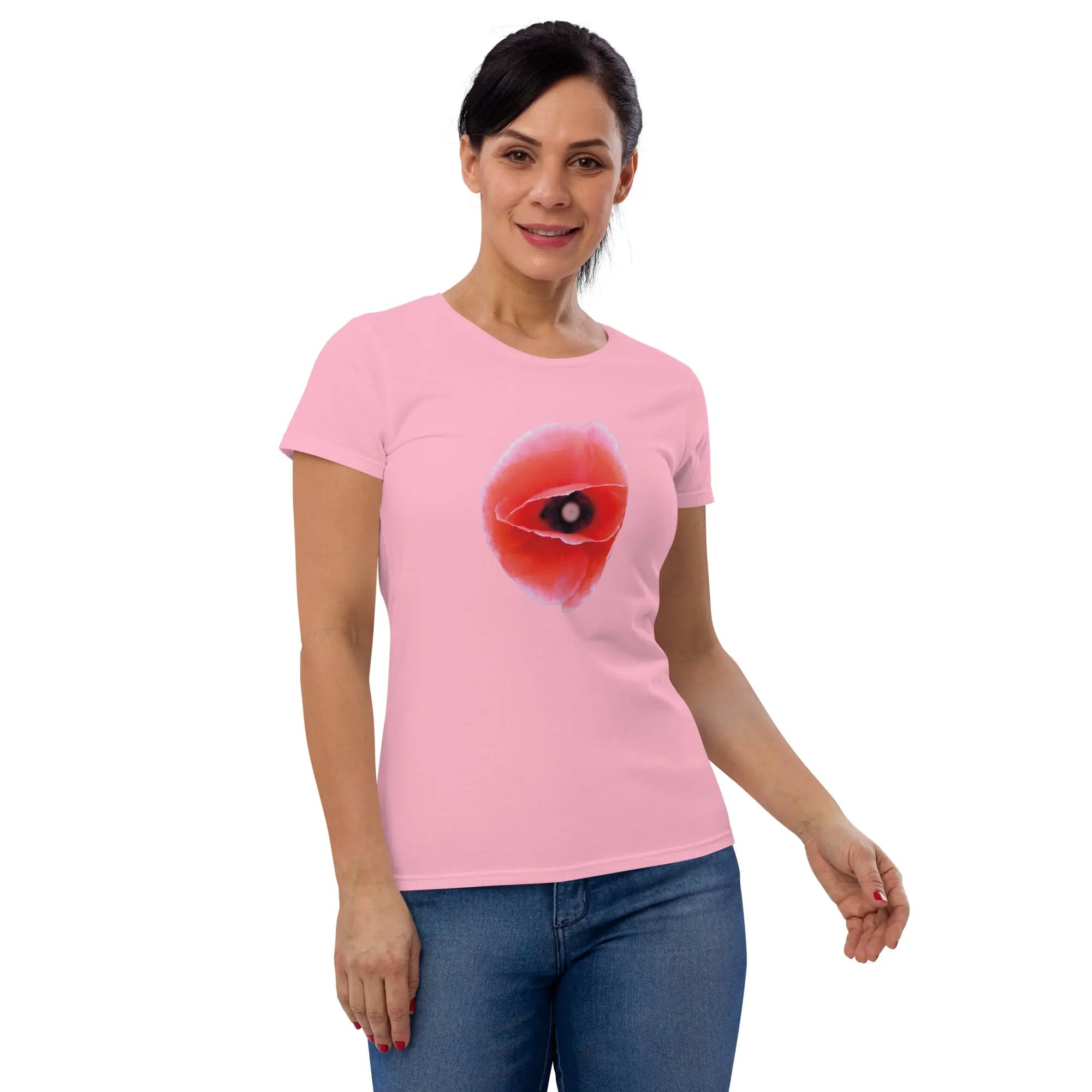 Queer Botanicals | Red Poppy | Women's Fitted Short Sleeve T-Shirt BaDeYaDeYa