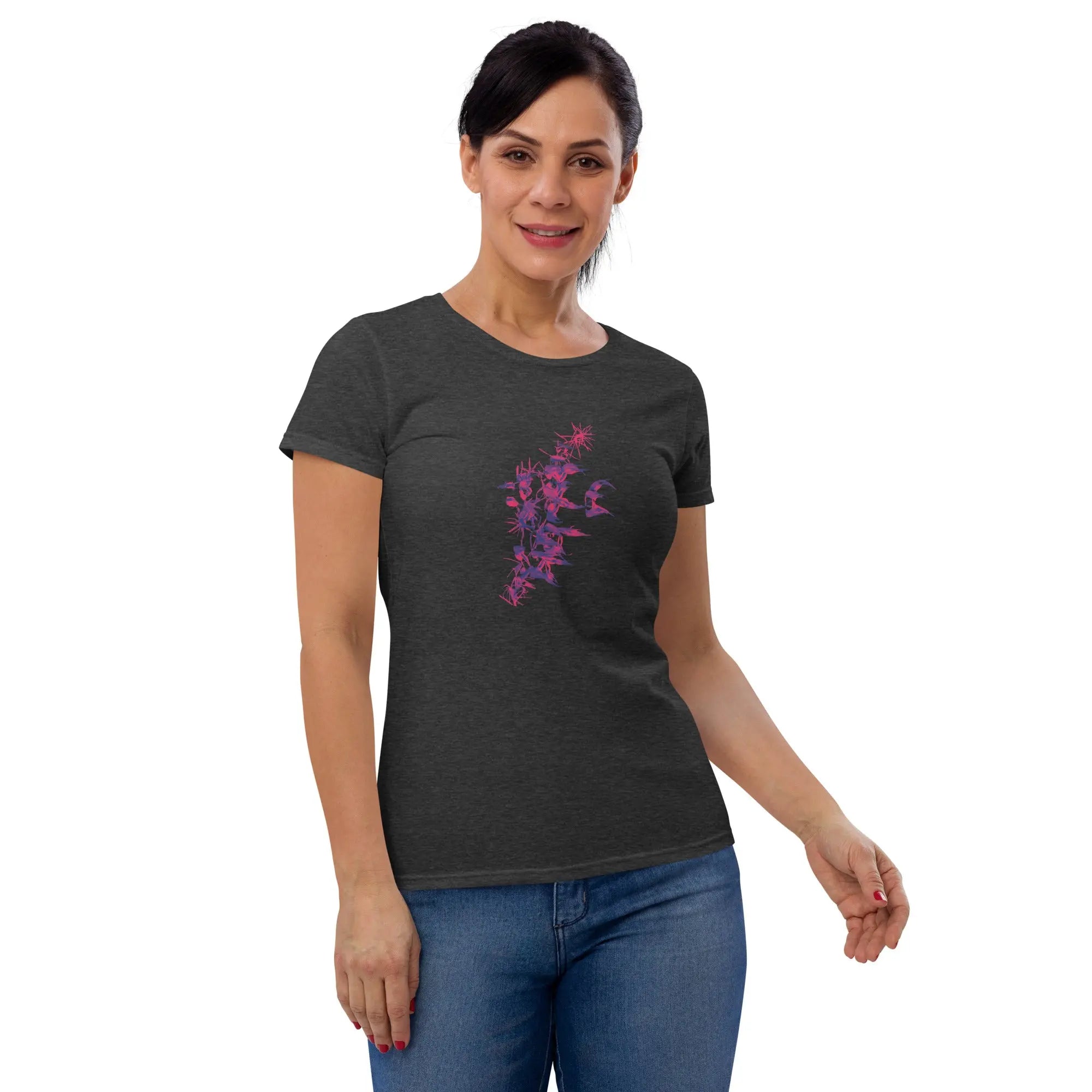 Fluorescent Flowers | Pink Lotus | Women's Fitted Short Sleeve T-Shirt BaDeYaDeYa