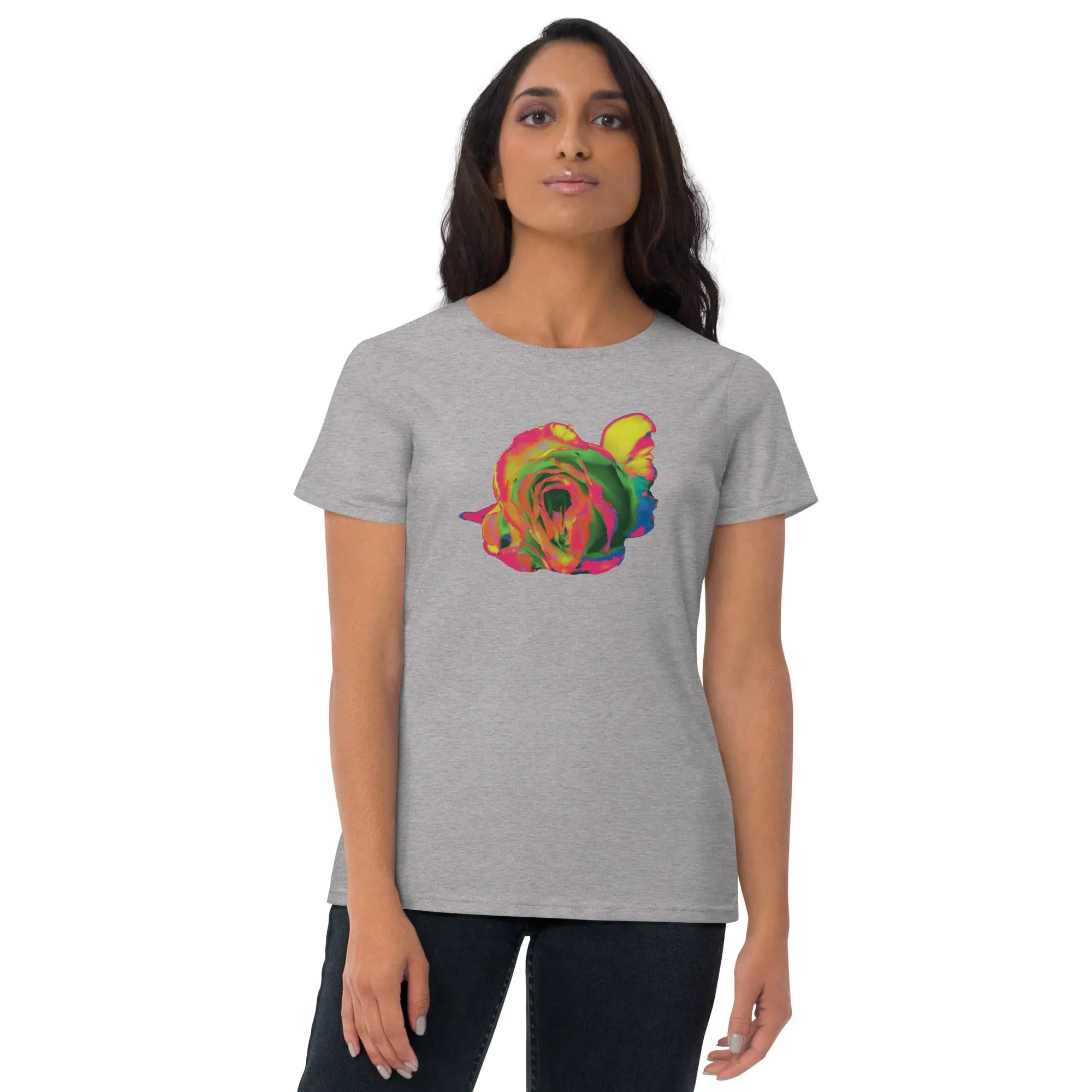 Queer Botanicals | Rainbow Rose | Women's Fitted Short Sleeve T-Shirt BaDeYaDeYa