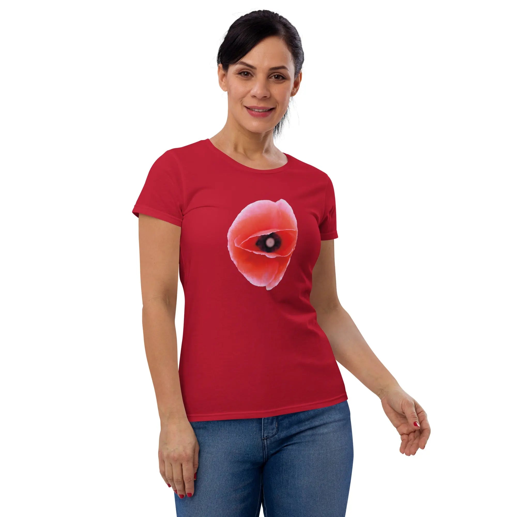 Queer Botanicals | Red Poppy | Women's Fitted Short Sleeve T-Shirt BaDeYaDeYa