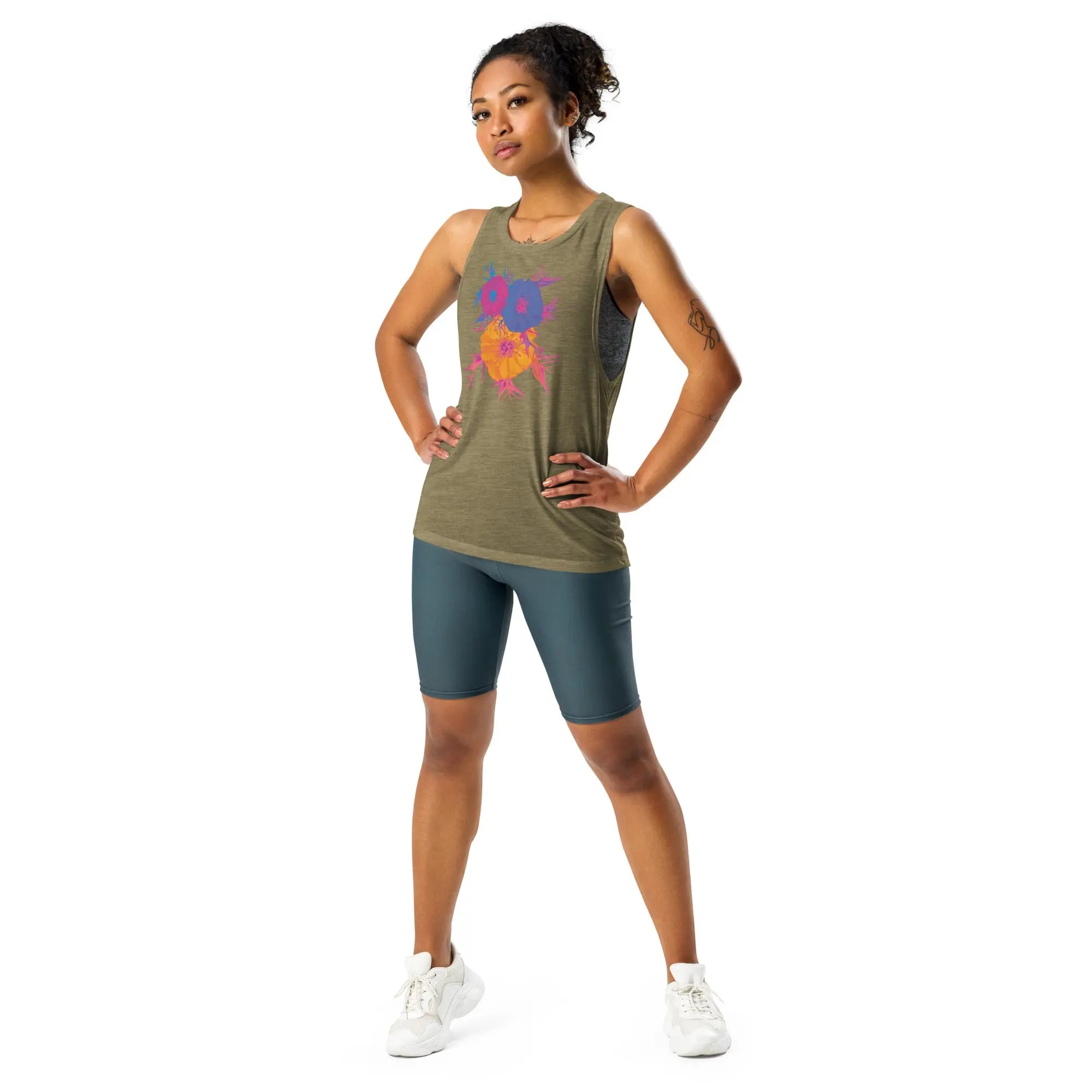 Fluorescent Flowers | Love In A Mist | Women's Muscle T-Shirt BaDeYaDeYa