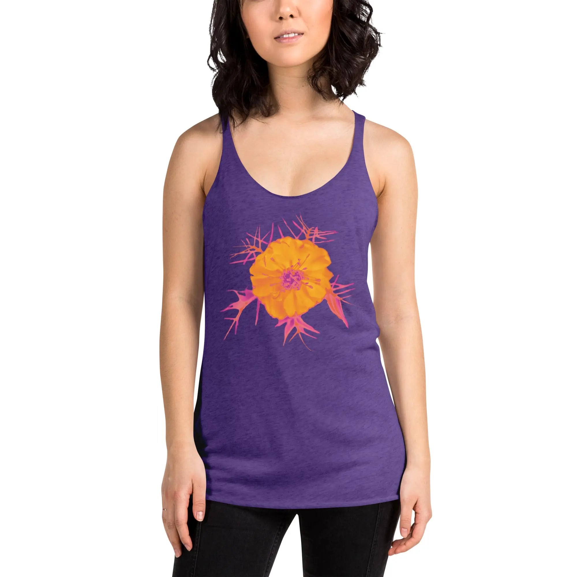 Fluorescent Flowers | Love In A Mist | Women's Racerback Tank Top BaDeYaDeYa