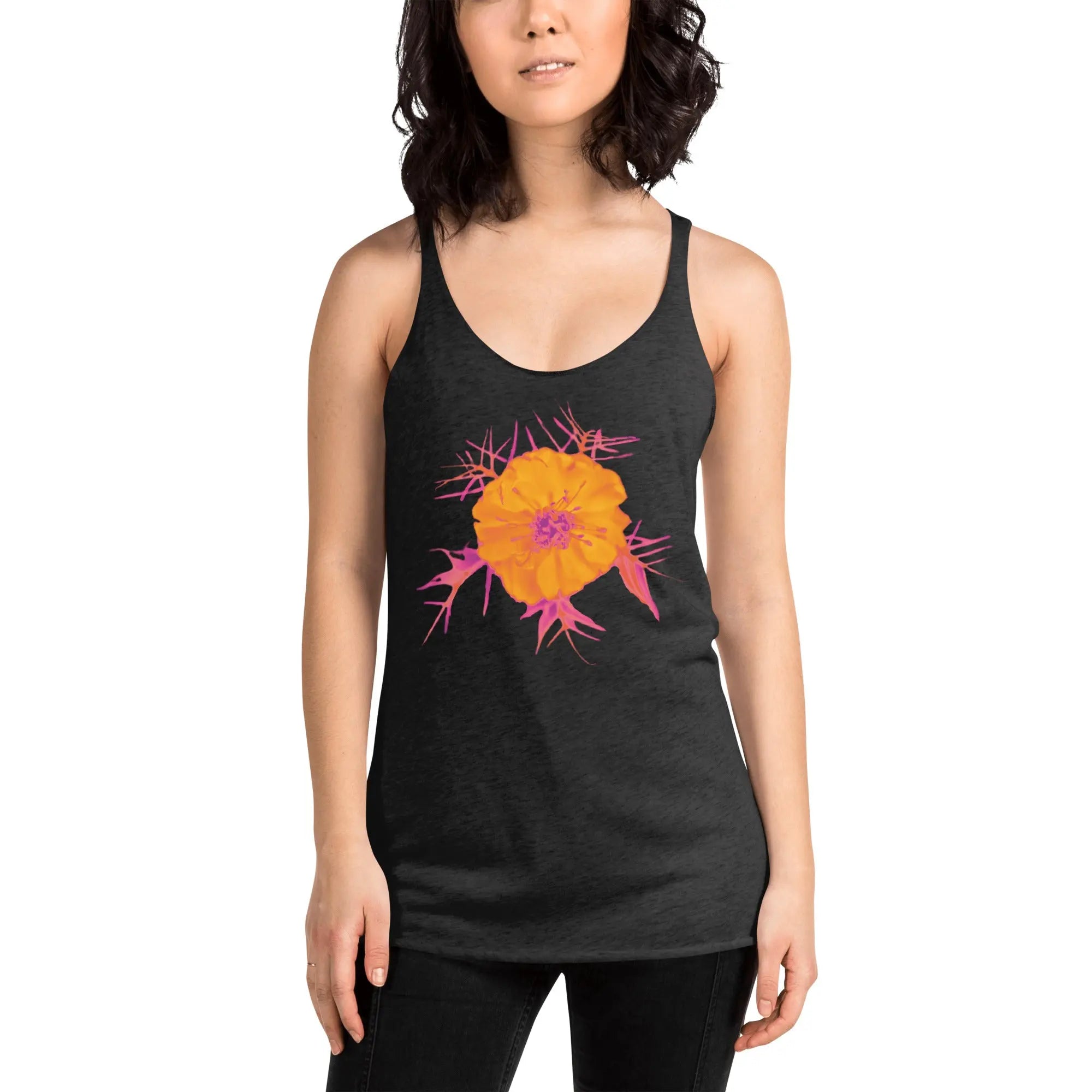 Fluorescent Flowers | Love In A Mist | Women's Racerback Tank Top BaDeYaDeYa