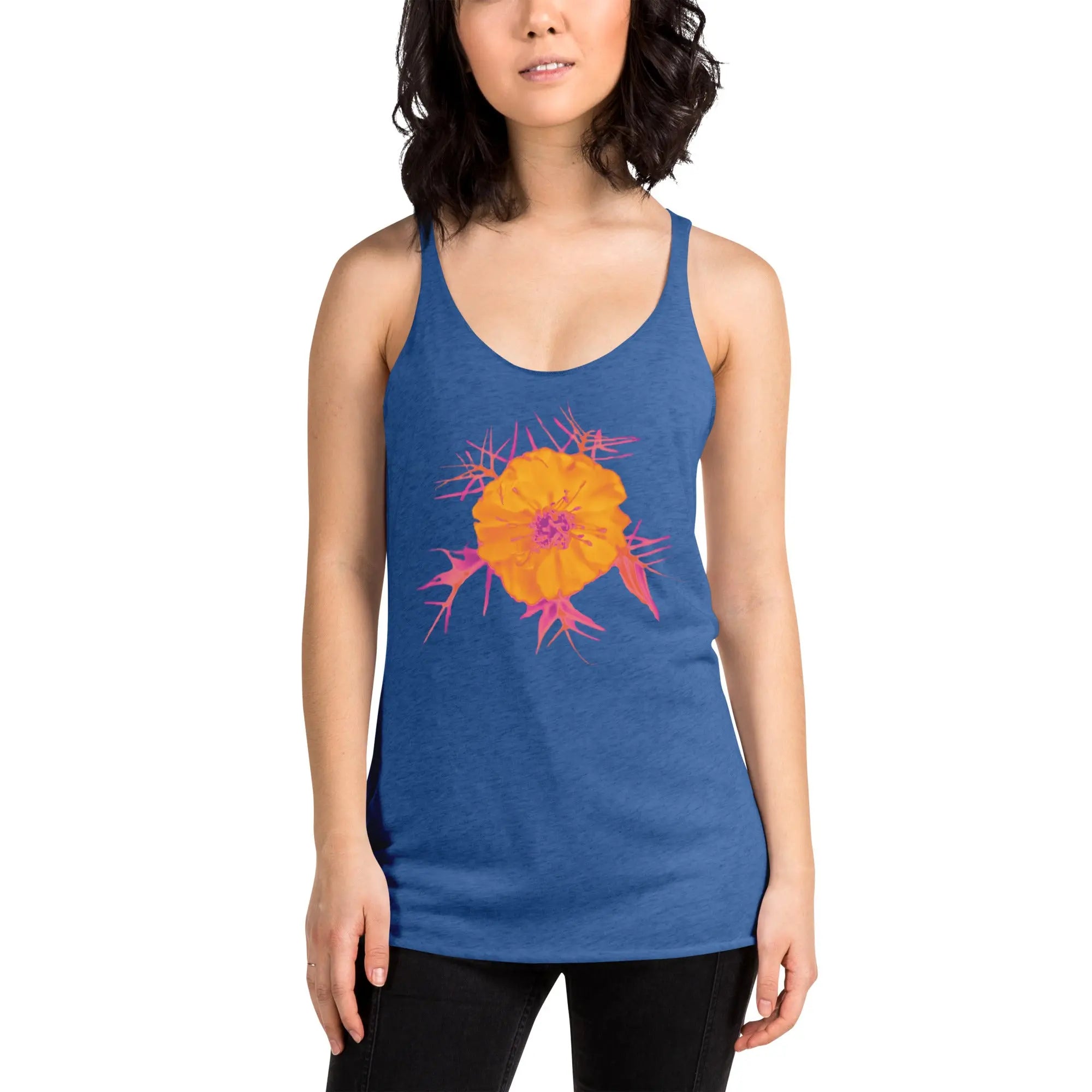 Fluorescent Flowers | Love In A Mist | Women's Racerback Tank Top BaDeYaDeYa